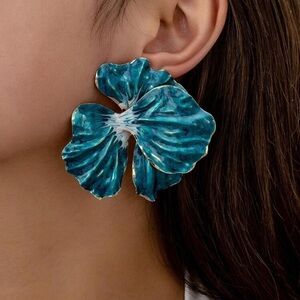 2/$30🌵 Teal Blue Flower Earrings Zara Statement Jumbo Garden Floral Jewelry NEW
